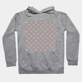 Pink Rose Illustrative Pattern on Gray Hoodie